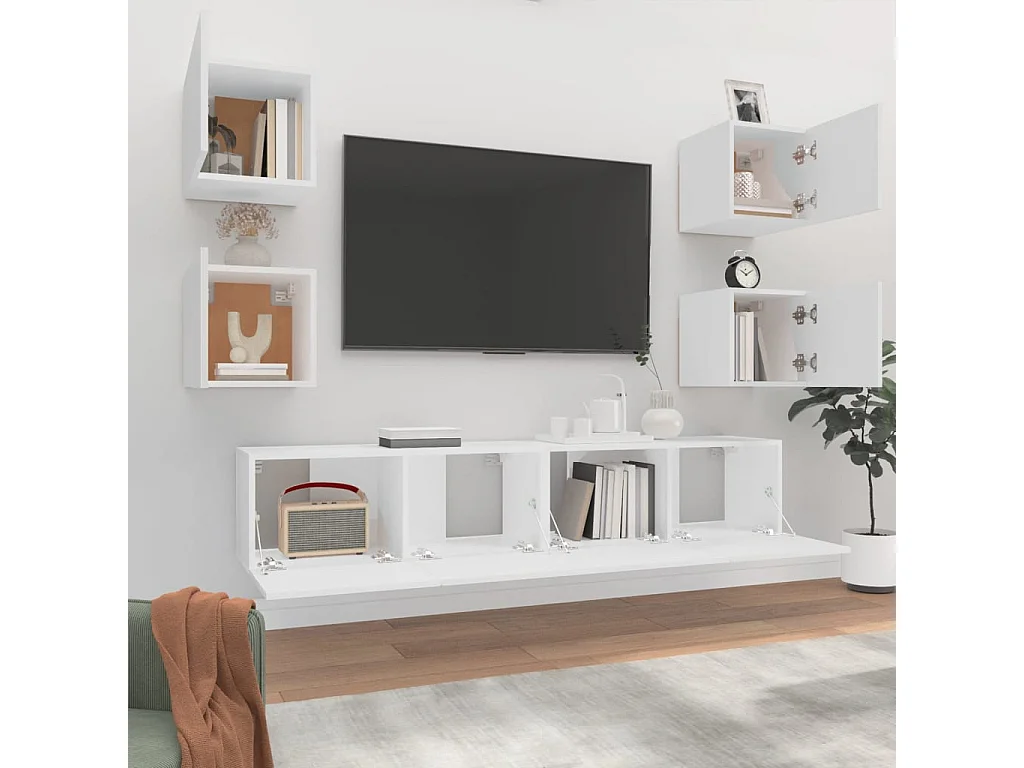 Set di Mobili Porta TV | Armadietti TV 6 pz Bianco in Legno Multistrato