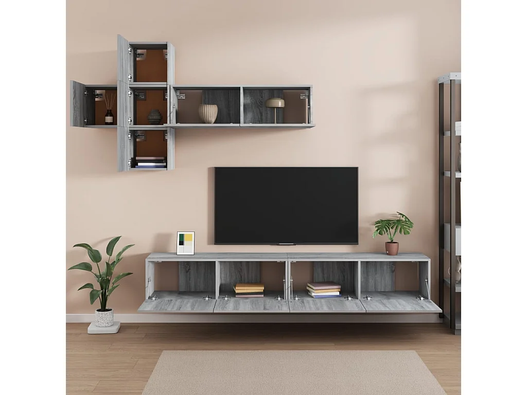 7-tlg. TV-Schrank-Set,TV-Möbel Grau Sonoma Holzwerkstoff -gkd457789