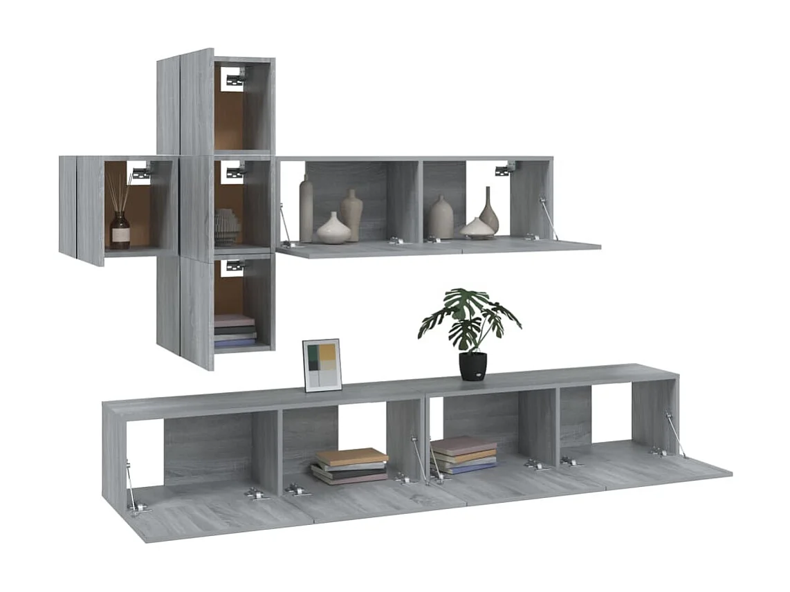 7-tlg. TV-Schrank-Set,TV-Möbel Grau Sonoma Holzwerkstoff -gkd457789