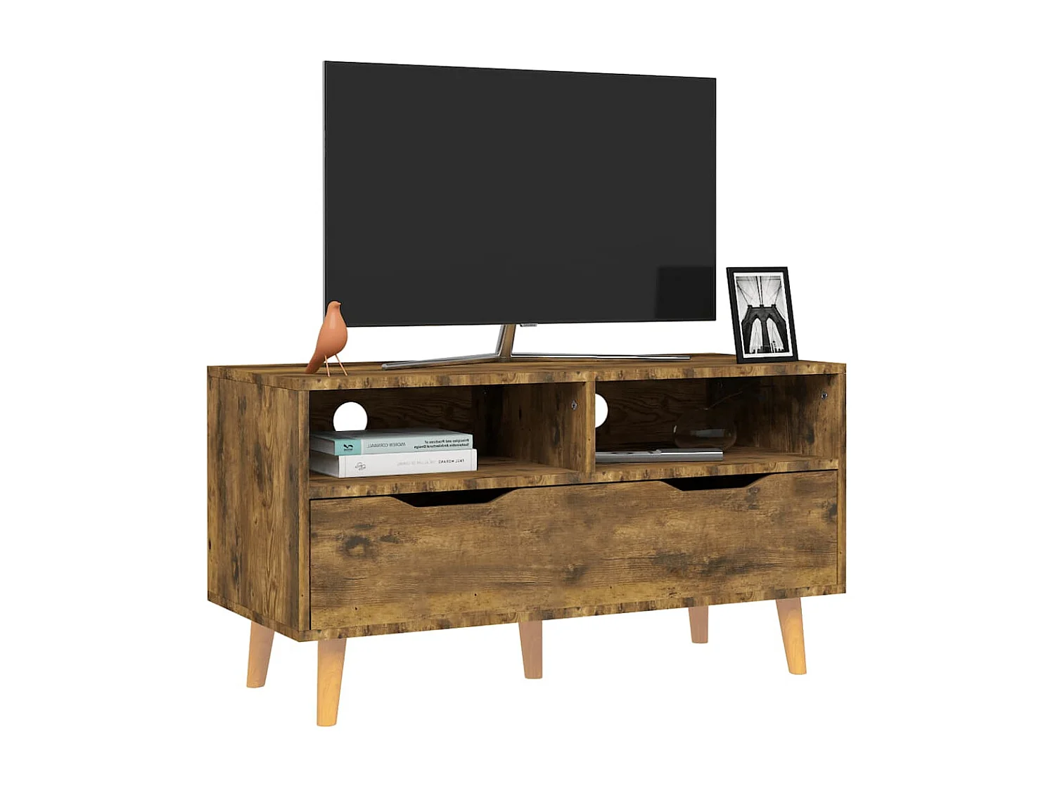 Meuble TV chêne fumé 90x40x48,5 cm bois d'ingénierie BE19337