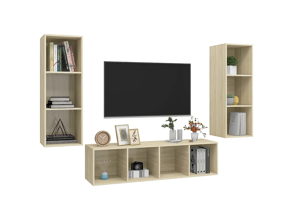 3-tlg. TV-Schrank-Set,TV-Möbel Sonoma-Eiche Holzwerkstoff -gkd64459