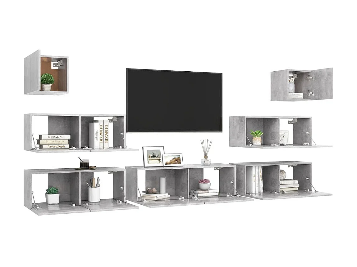 7 pcs conjunto móveis TV derivados de madeira cinzento cimento PT808952
