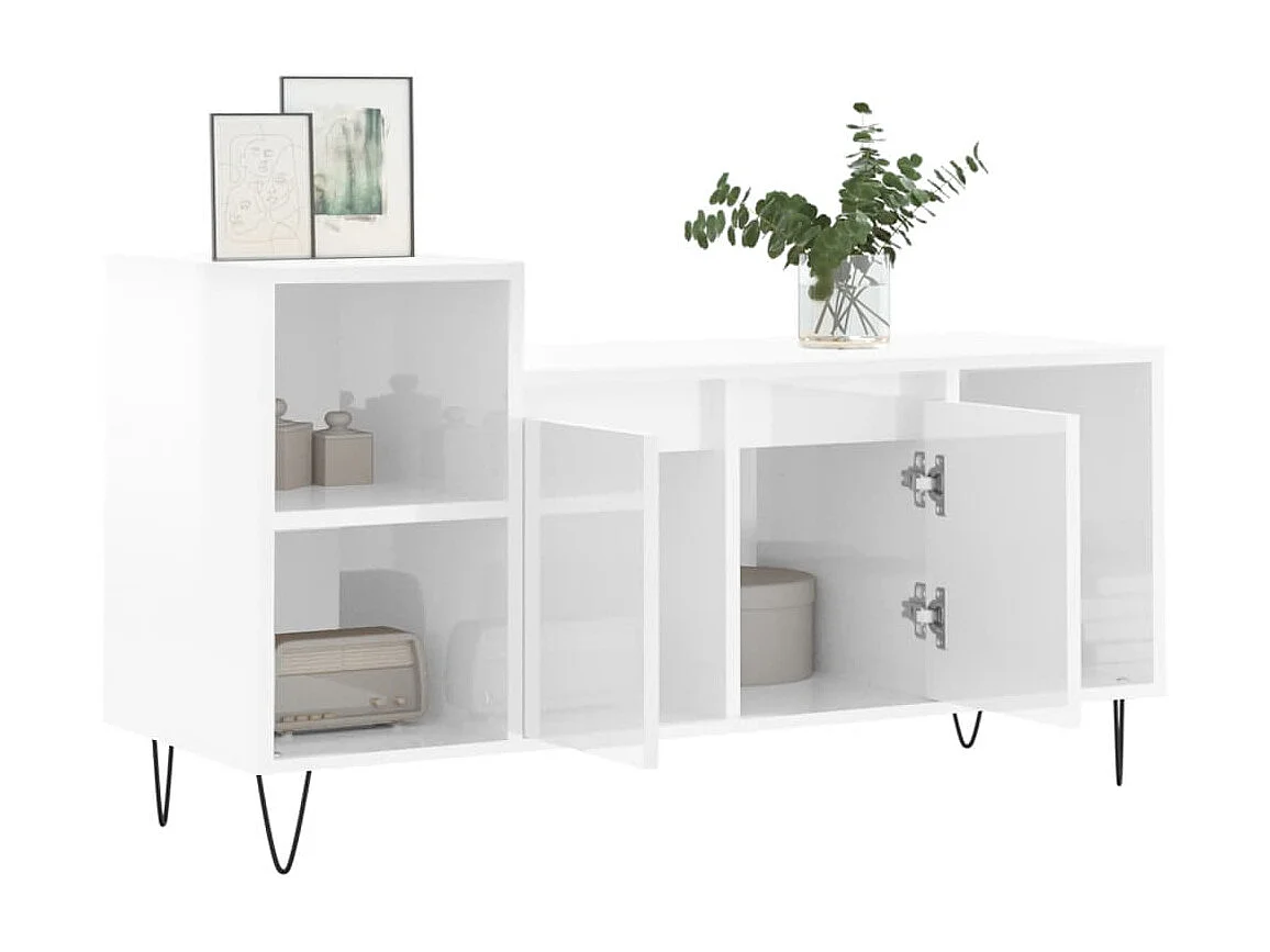 Meuble TV Moderne Blanc brillant 100x35x55 cm Bois d'ingénierie BE7507