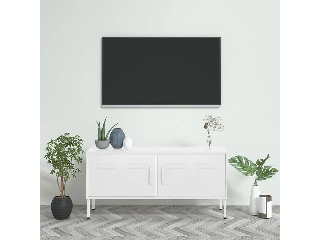 Meuble TV Blanc 105x35x50 cm Acier BE62428