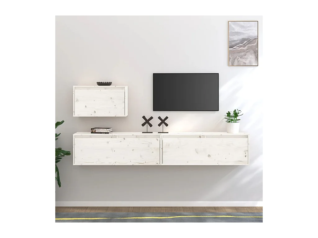 3 pcs Meubles TV Blanc Bois massif de pin BE22222