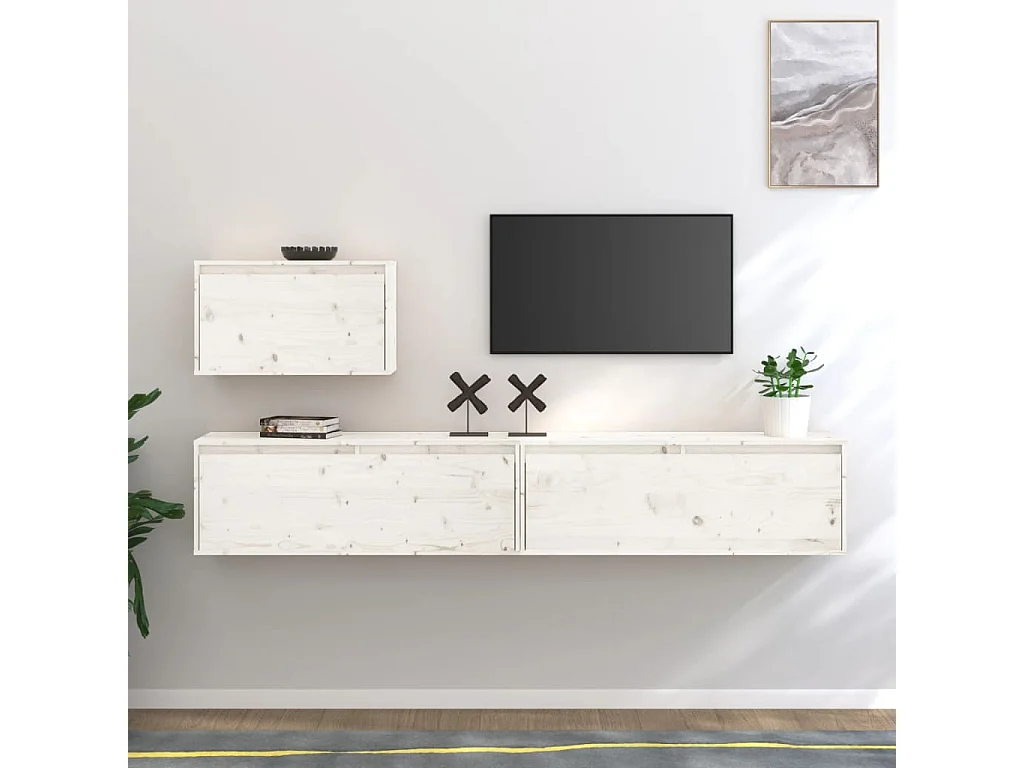 3 Stk.TV-Schränke,TV-Möbel Weiß Massivholz Kiefer -gkd439268