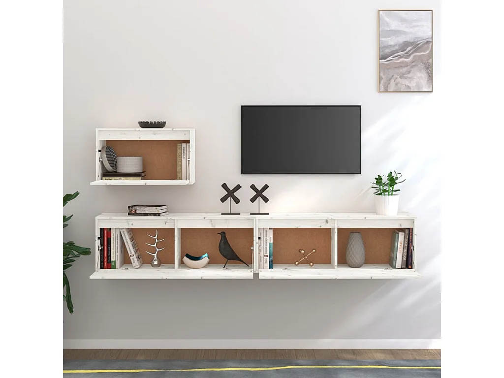 3 Stk.TV-Schränke,TV-Möbel Weiß Massivholz Kiefer -gkd439268