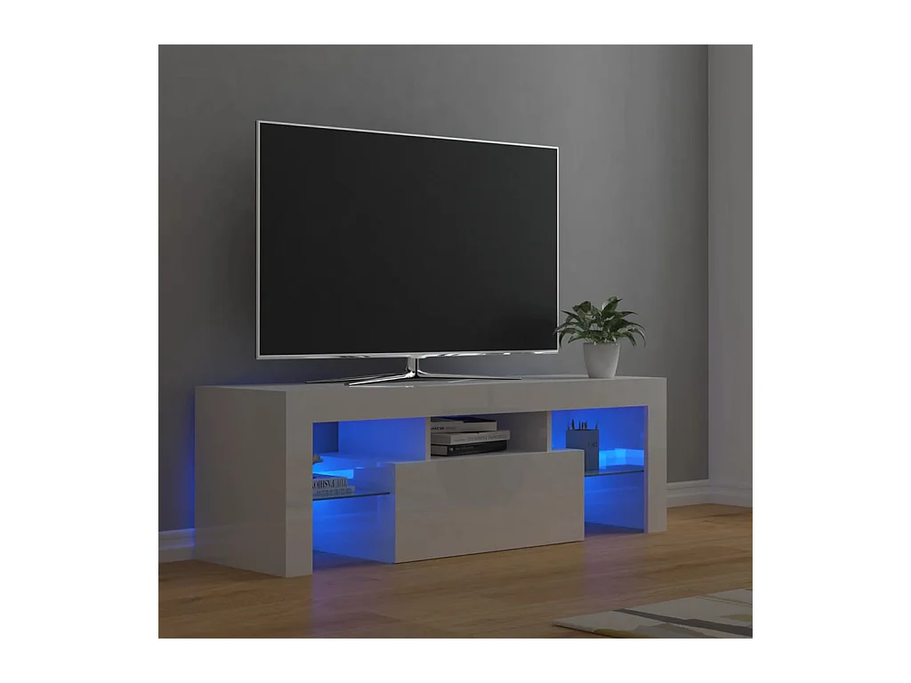 Meuble TV avec lumières LED blanc brillant 120x35x40 cm BE89611