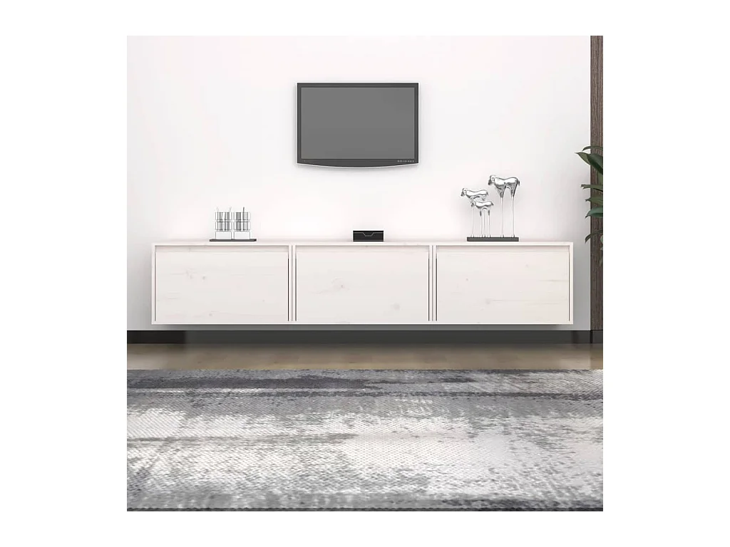 3 pcs Meubles TV Blanc Bois massif de pin BE51449