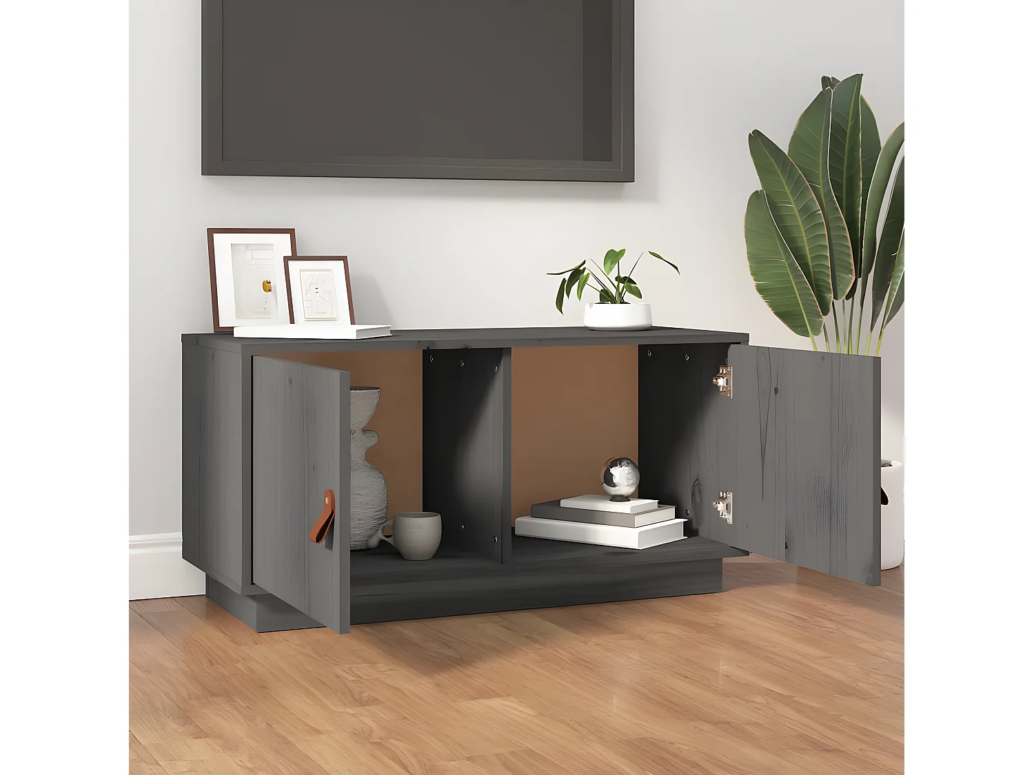 Meuble TV Gris 80x34x40 cm Bois de pin massif BE49822