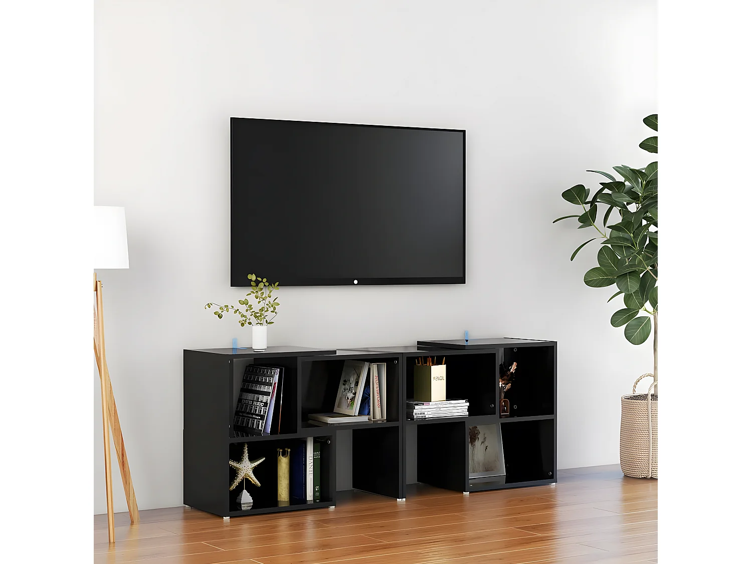 Meuble TV Noir brillant 104x30x52 cm Aggloméré BE17634