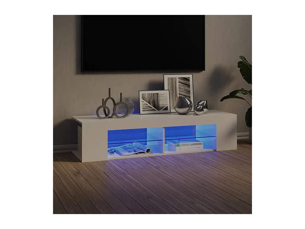 Meuble TV avec lumières LED blanc brillant 135x39x30 cm BE79070