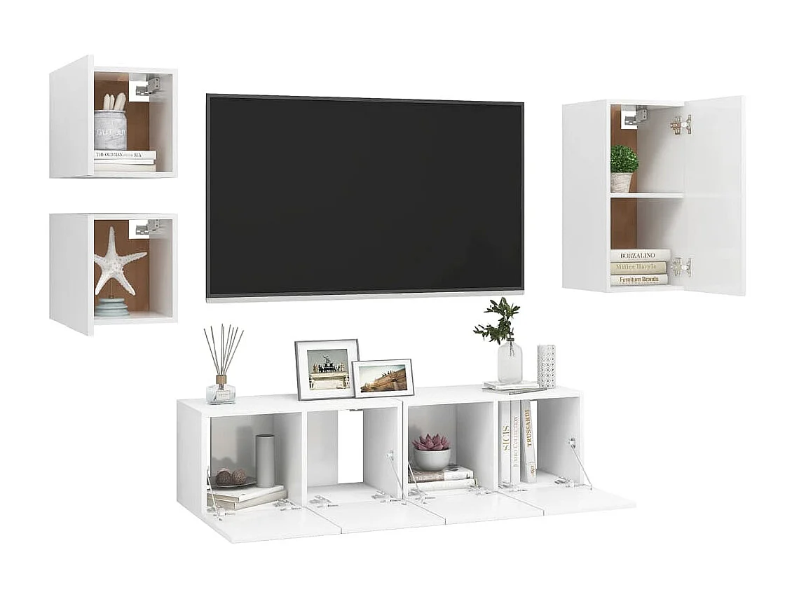 5-tlg. TV-Schrank-Set,TV-Möbel Weiß Holzwerkstoff -gkd278206