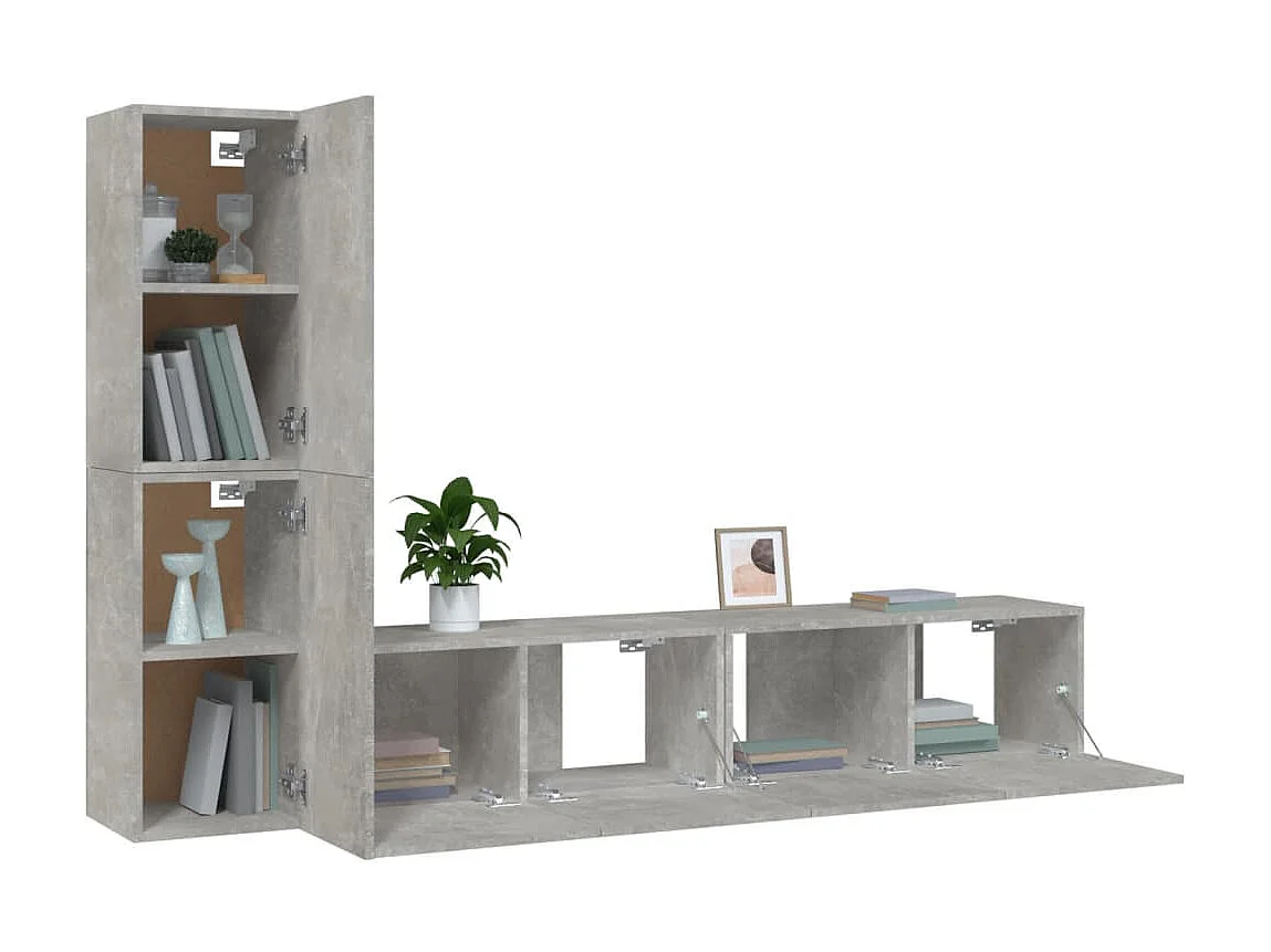Set de muebles de TV 4 pzas madera contrachapada gris hormigón ES47211
