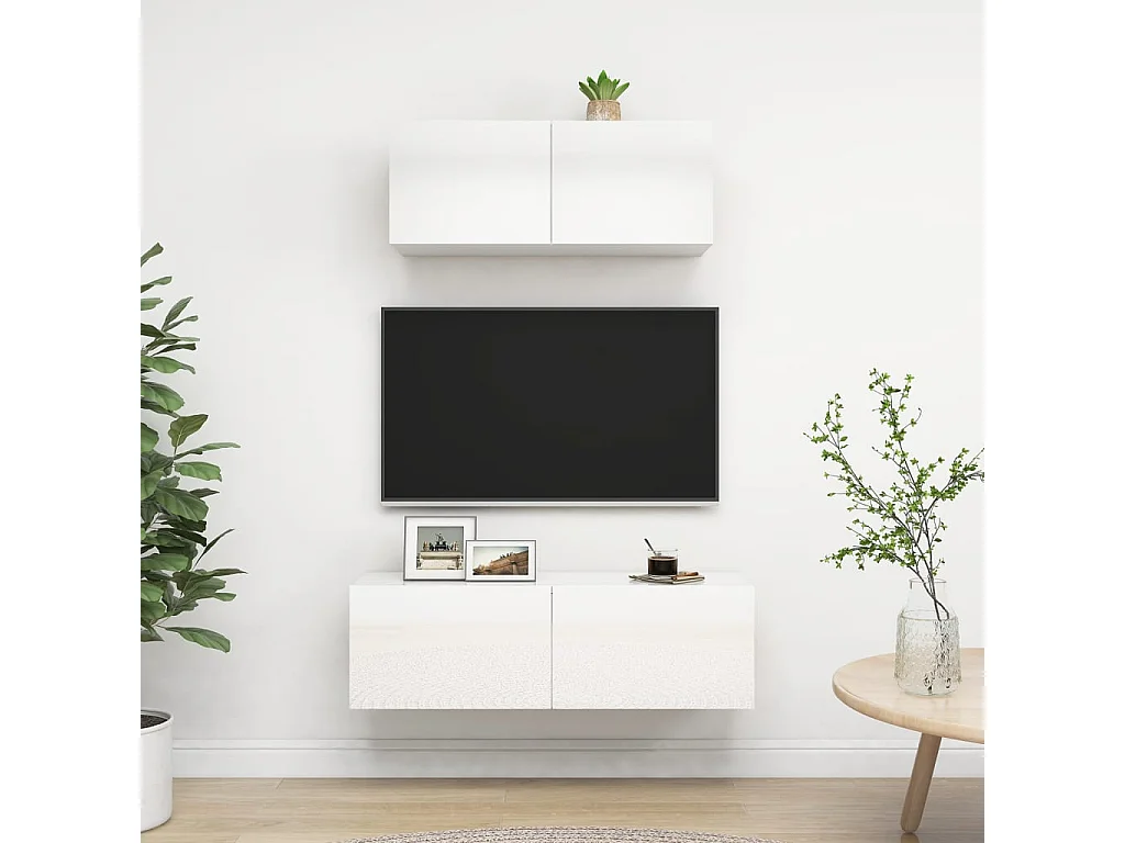 Meubles TV 2 pcs Blanc brillant Aggloméré BE88541