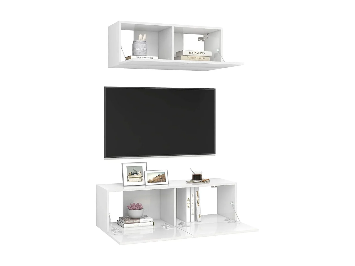 Meubles TV 2 pcs Blanc brillant Aggloméré BE88541