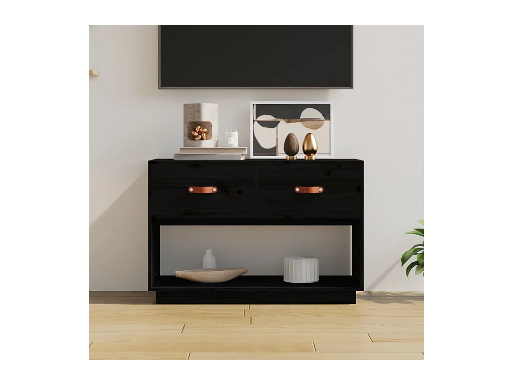 Meuble TV Noir 90x40x60 cm Bois de pin massif BE41695