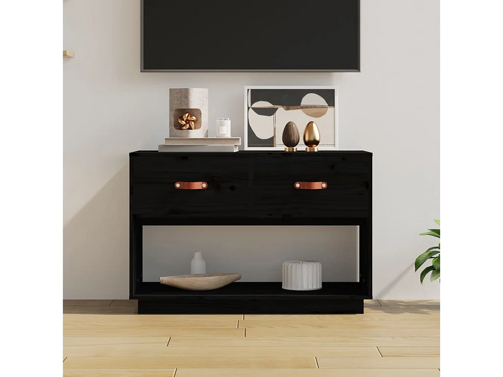 Meuble TV Noir 90x40x60 cm Bois de pin massif BE41695