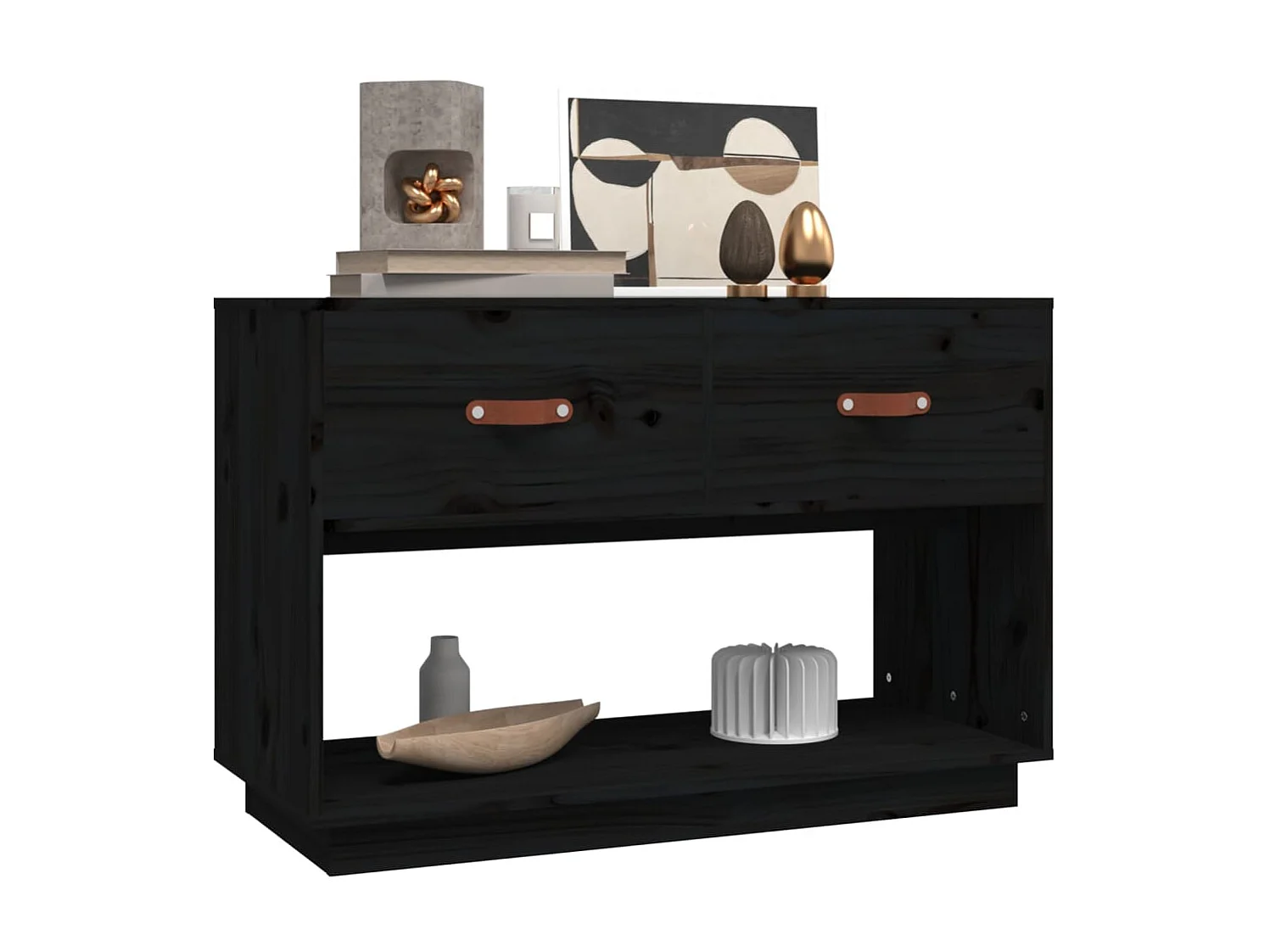 Meuble TV Noir 90x40x60 cm Bois de pin massif BE41695