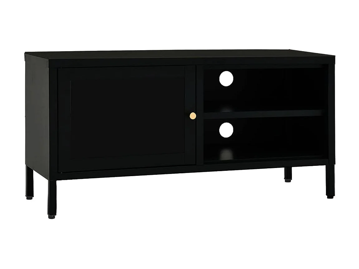 Meuble TV Noir 90x30x44 cm Acier et verre BE16845