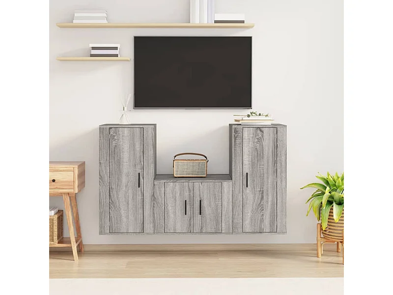 3-tlg. TV-Schrank-Set,TV-Möbel Grau Sonoma Holzwerkstoff -gkd612102