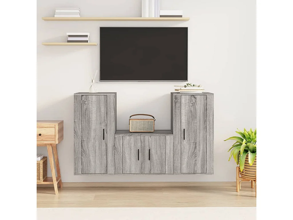 3-tlg. TV-Schrank-Set,TV-Möbel Grau Sonoma Holzwerkstoff -gkd612102