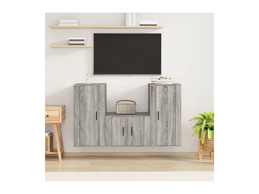 3-delige Tv-meubelset bewerkt hout grijs sonoma eikenkleurig NL855933