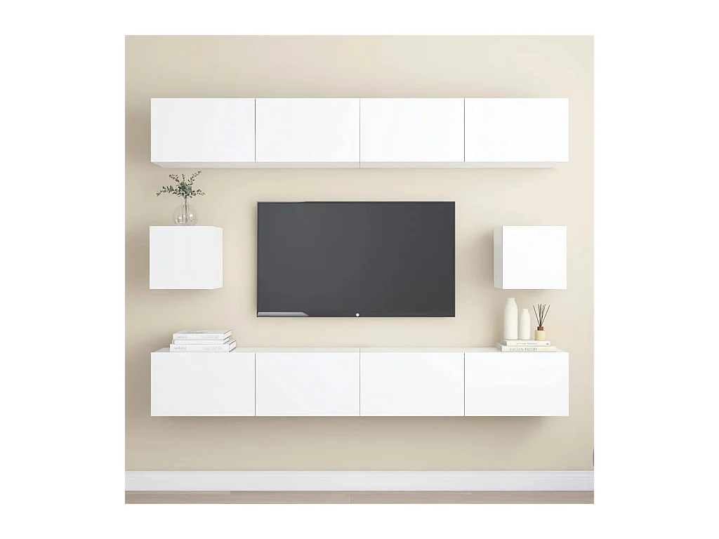Meubles TV 6 pcs Blanc Aggloméré BE85809