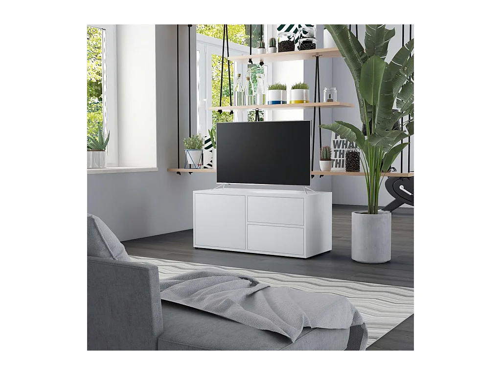 Meuble TV Blanc 80x34x36 cm Bois d'ingénierie BE45401