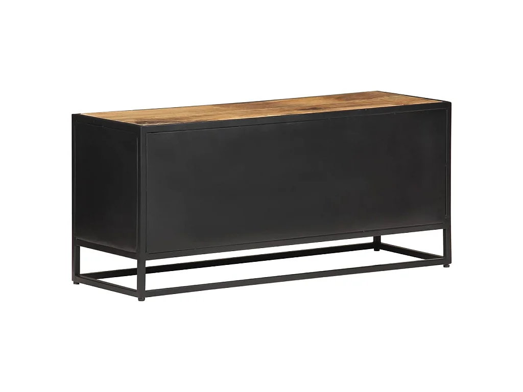 Meuble TV 90x30x40 cm Bois de manguier brut et canne naturelle BE60753