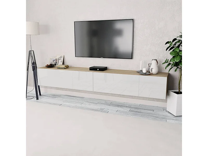 2 Stk.TV-Schränke,TV-Möbel 120x40x34cm Hochglanz-Weiß Eiche -gkd734287