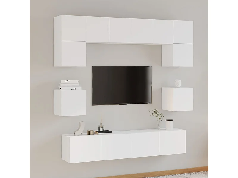 Set de muebles para TV 8 piezas madera contrachapada blanco ES94396