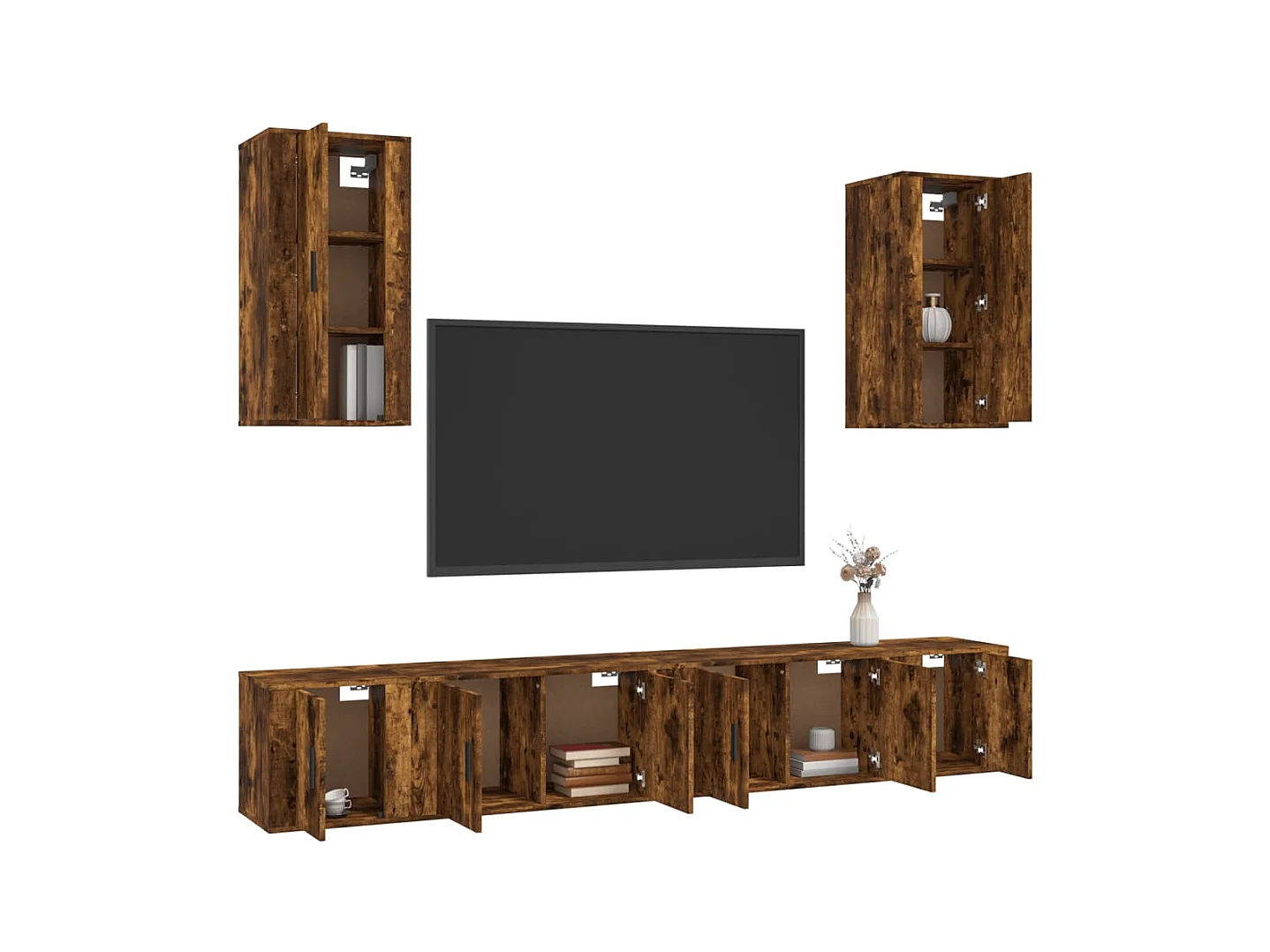 Conjunto móveis de TV 6 pcs madeira processada carvalho fumado PT816312