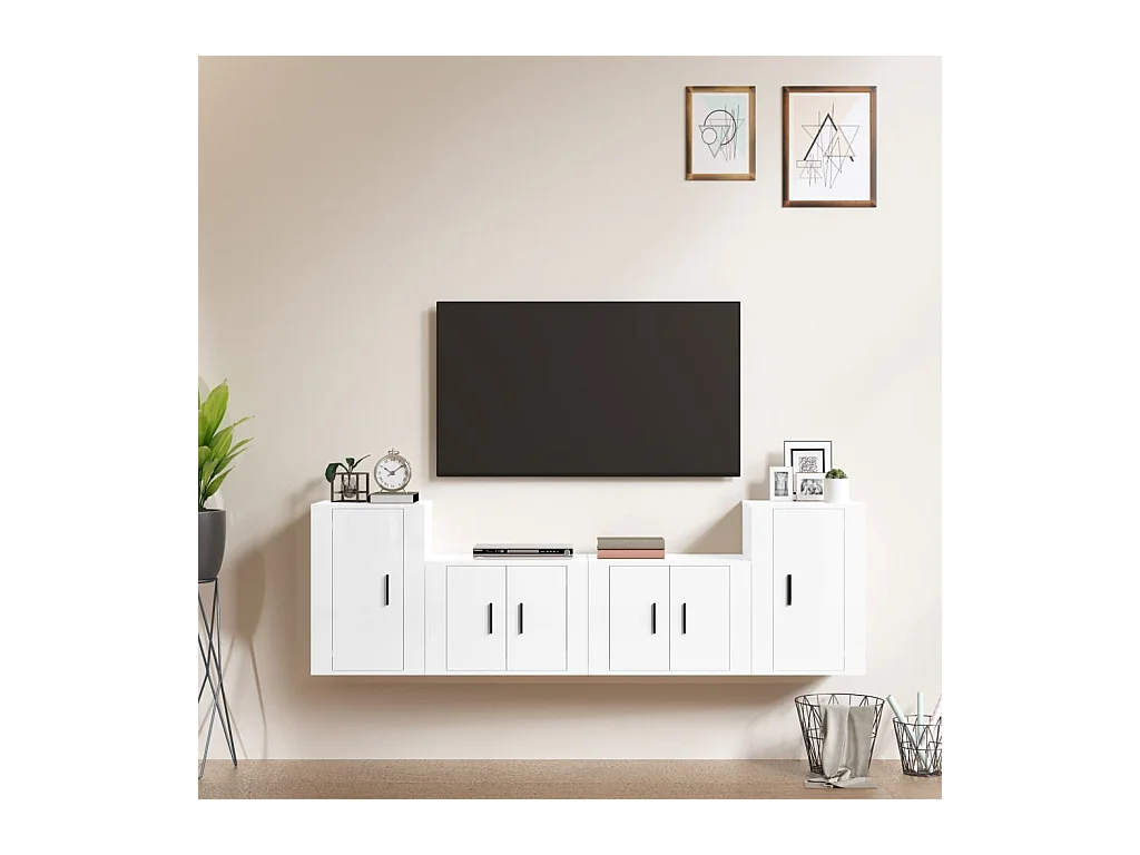4-delige Tv-meubelset bewerkt hout hoogglans wit NL720604