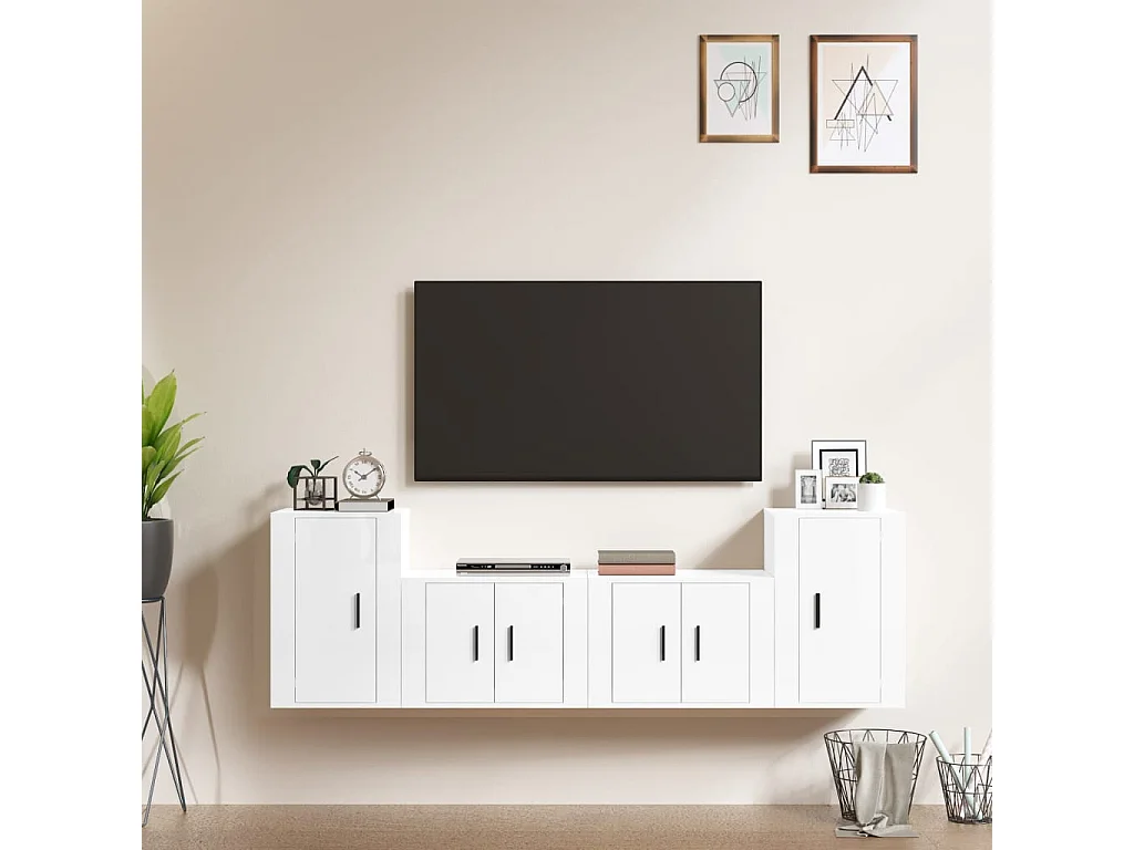 Set de muebles de TV 4 pzas madera contrachapada blanco brillo ES68500