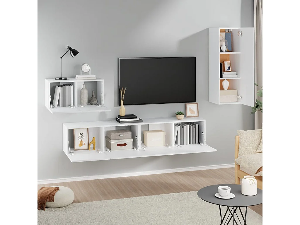4-tlg. TV-Schrank-Set,TV-Möbel Weiß Holzwerkstoff -gkd179662