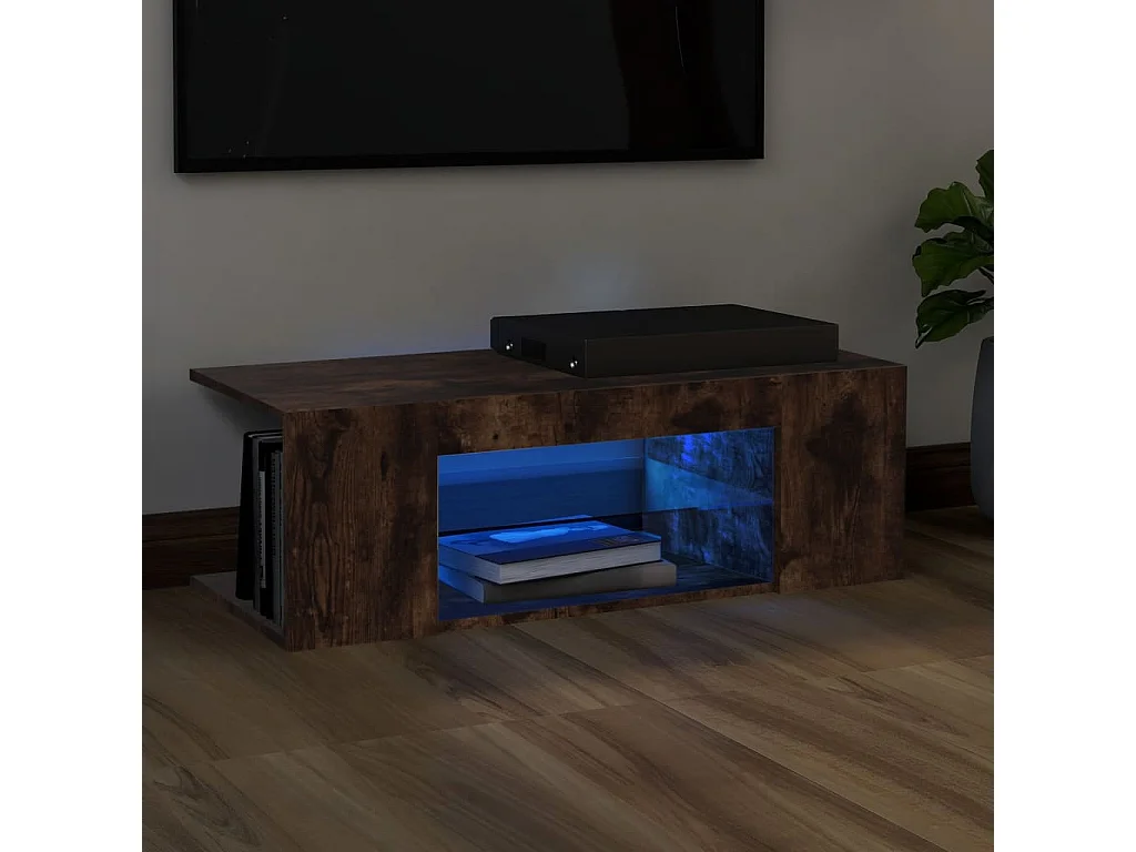 Mueble de TV con luces LED color roble ahumado 90x39x30 cm ES51263