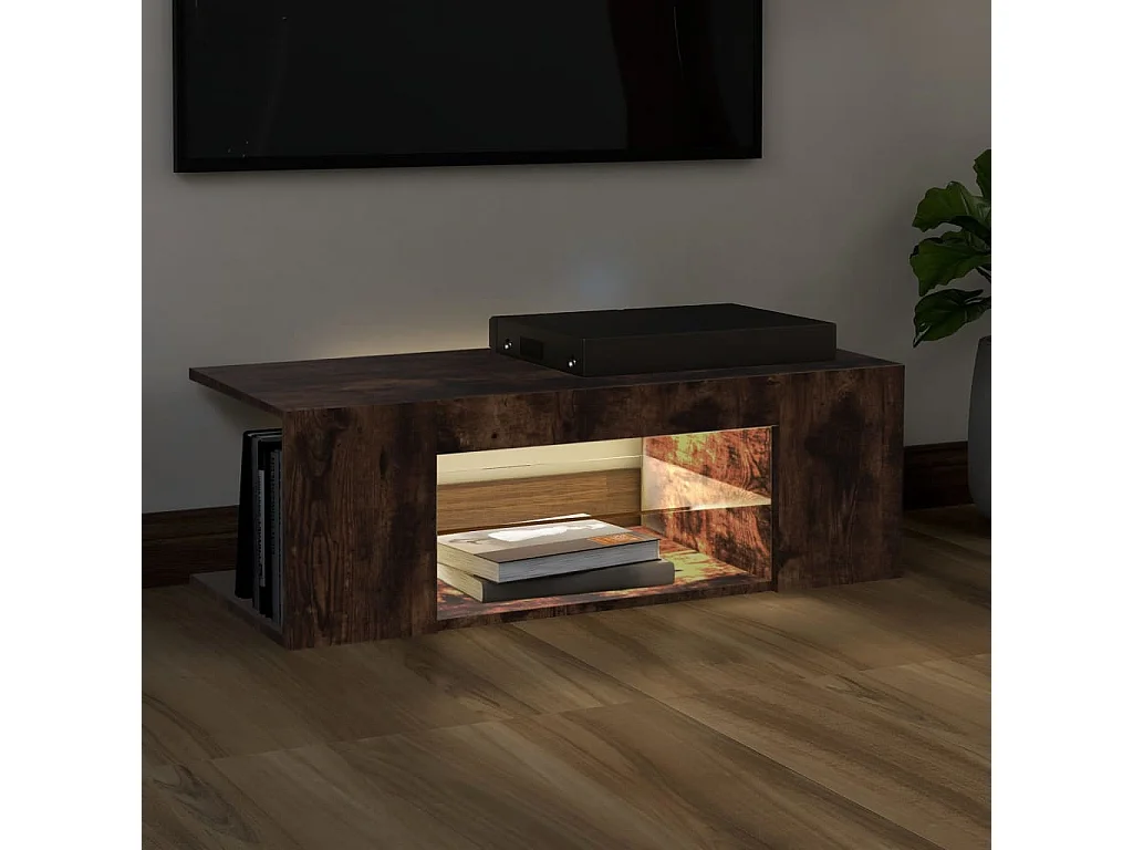 Mueble de TV con luces LED color roble ahumado 90x39x30 cm ES51263