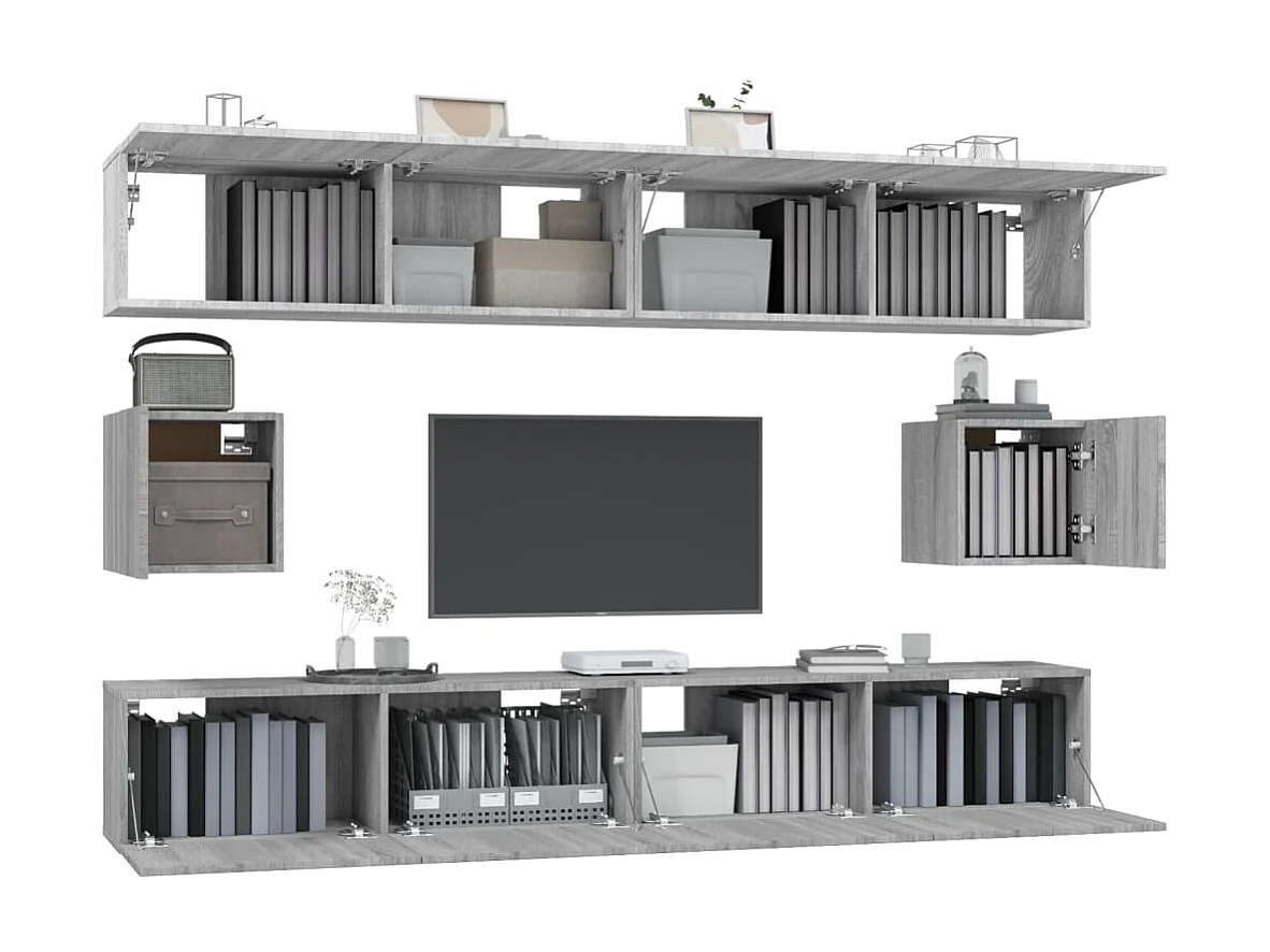 6-tlg. TV-Schrank-Set,TV-Möbel Grau Sonoma Holzwerkstoff -gkd579373