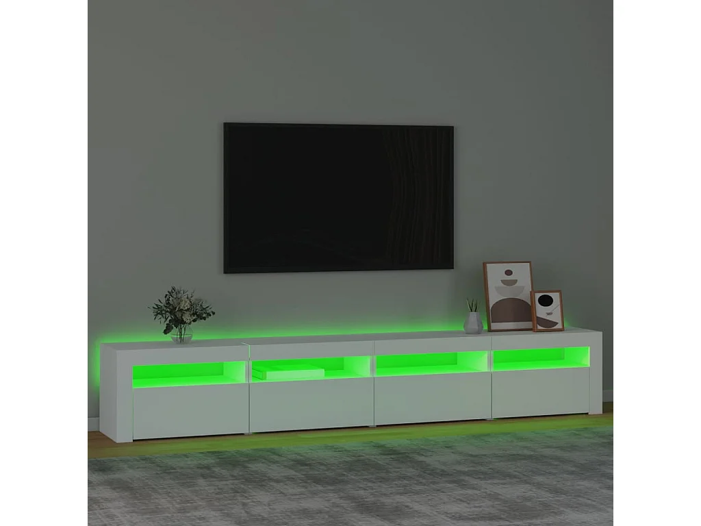 Meuble TV avec lumières LED Blanc 240x35x40 cm BE26195