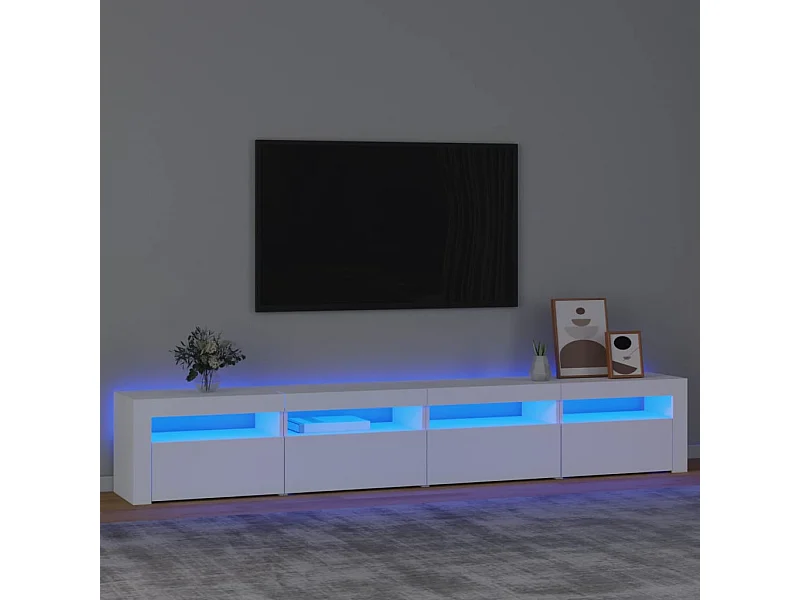 Meuble TV avec lumières LED Blanc 240x35x40 cm BE26195