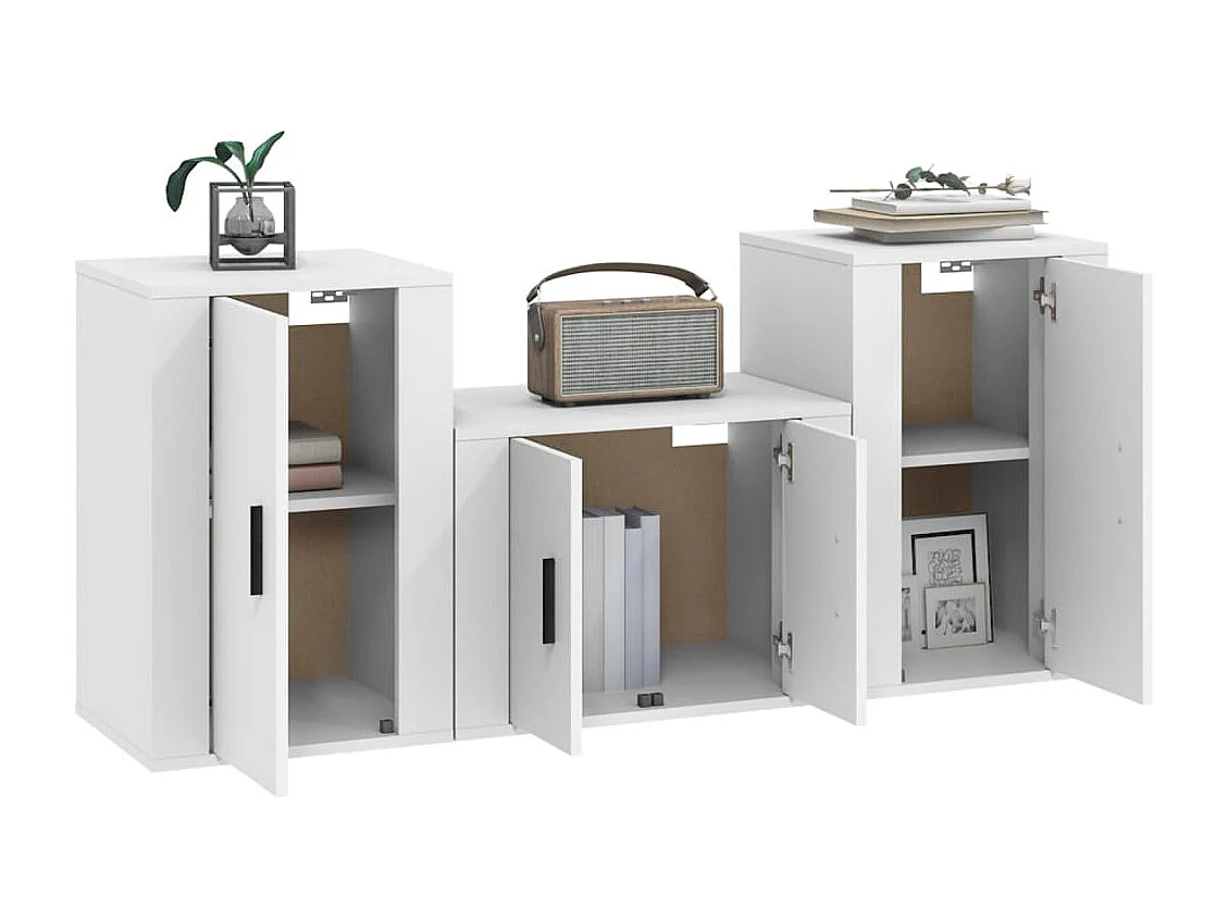 3-tlg. TV-Schrank-Set,TV-Möbel Weiß Holzwerkstoff -gkd264192