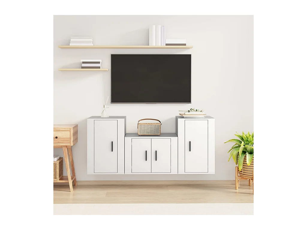 3-delige Tv-meubelset bewerkt hout wit NL624094