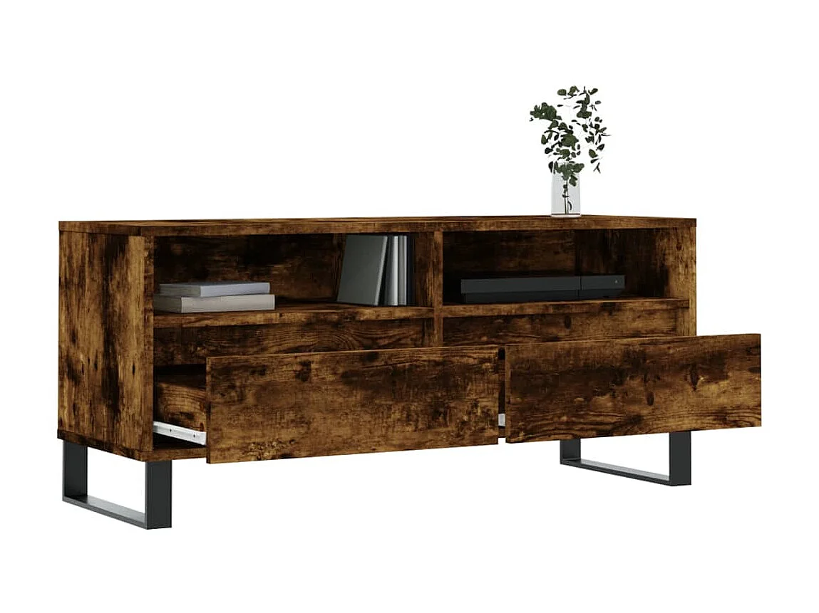 Meuble TV chêne fumé 100x34,5x44,5 cm bois d'ingénierie BE54779
