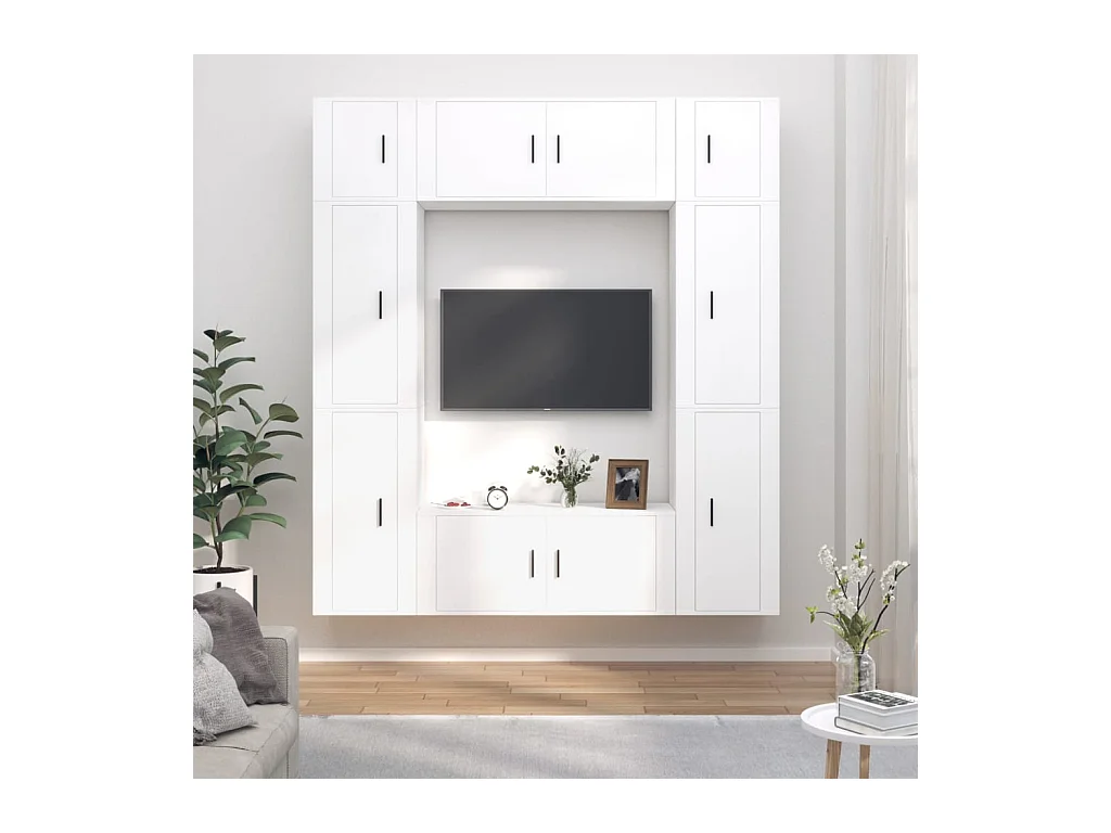 Meubles TV 8 pcs Blanc Bois d'ingénierie BE34510