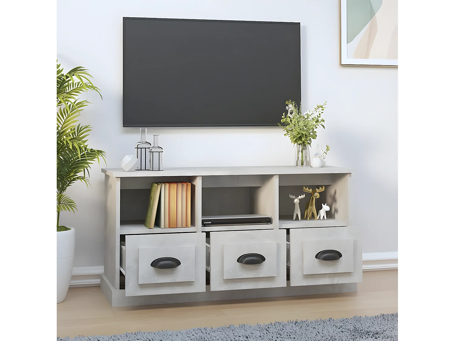 Meuble TV Gris béton 100x35x50 cm bois d'ingénierie BE43319