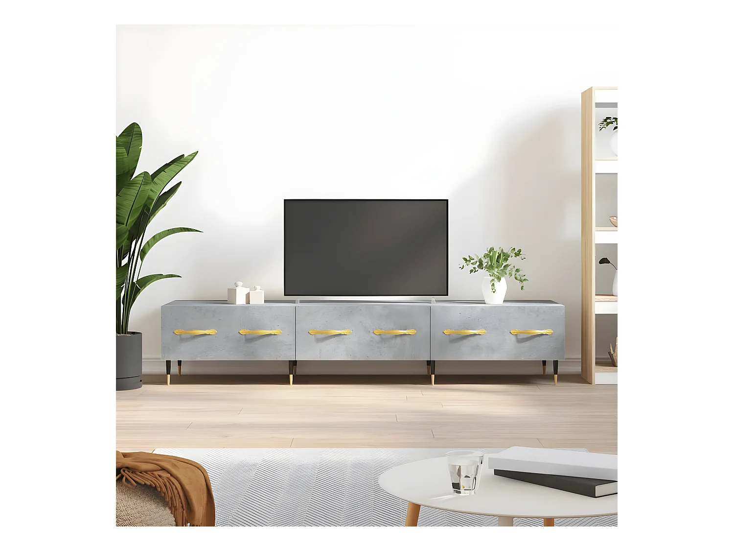 Tv-meubel 150x36x30 cm bewerkt hout betongrijs NL148465