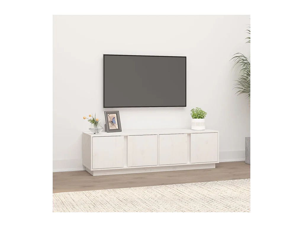 Meuble TV Blanc 140x40x40 cm Bois de pin massif BE17574
