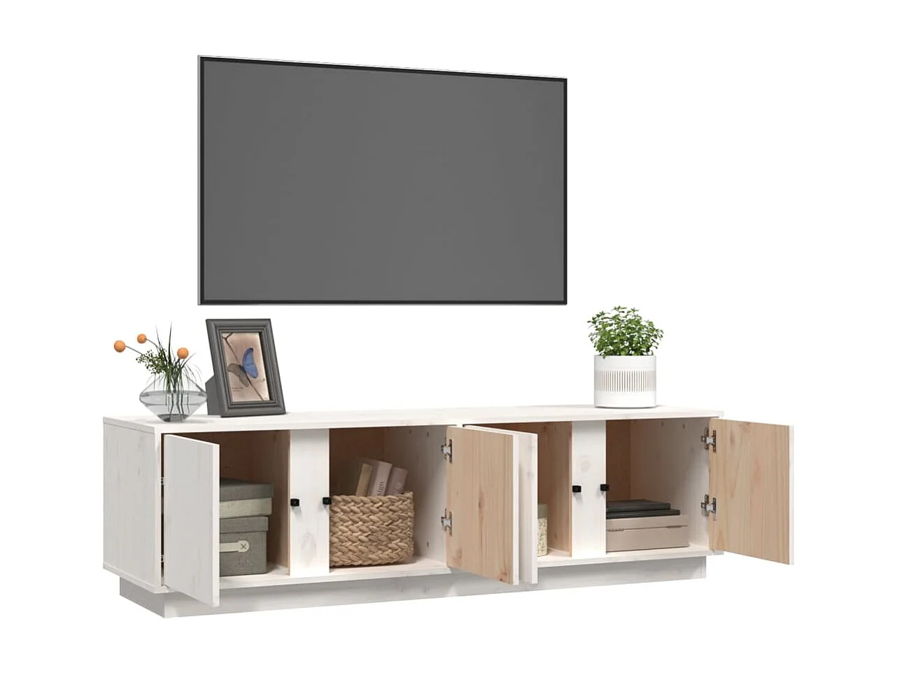 Meuble TV Blanc 140x40x40 cm Bois de pin massif BE17574
