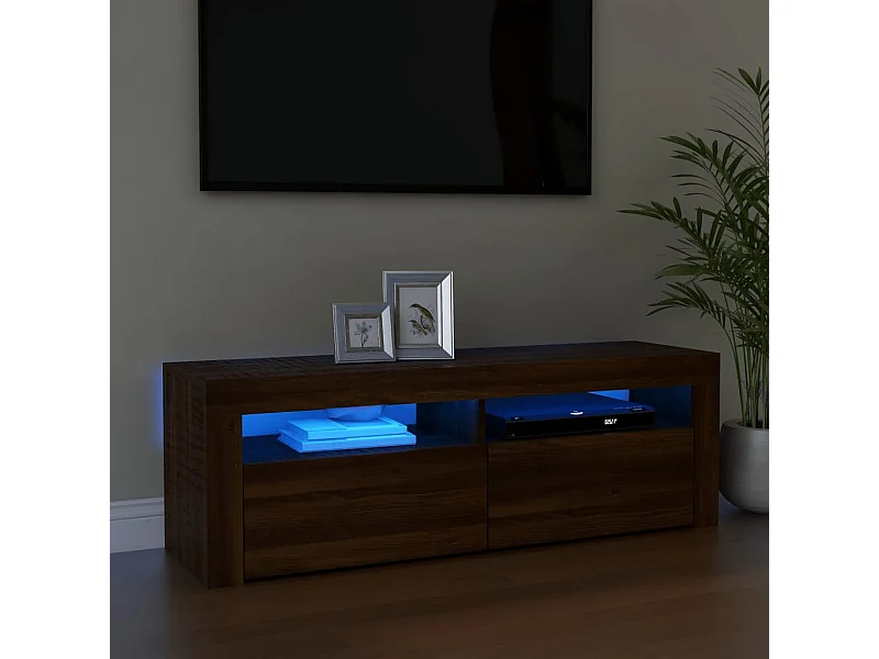 Mueble de TV con luces LED marrón roble 120x35x40 cm ES39761